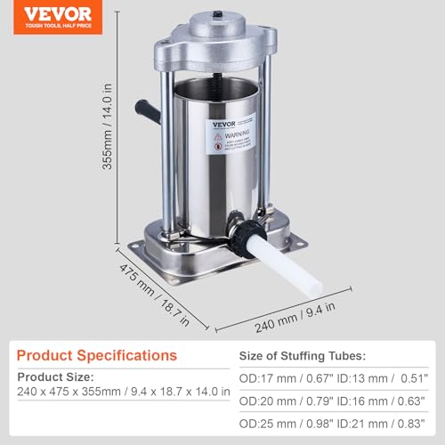 VEVOR Manual Sausage Stuffer, 7L Vertical Meat Machine, 304 Stainless Steel E790955