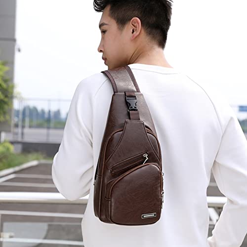 Waterproof Leather Sling Backpack with USB Charging a7