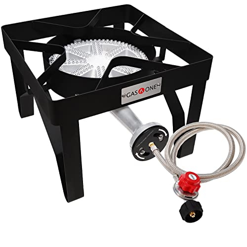 GasOne 200K BTU Propane Burner with Adjustable Regulator and Steel Braided Hose C8002