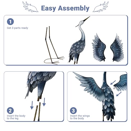 Metal Heron Statue Garden Decor Blue k7m