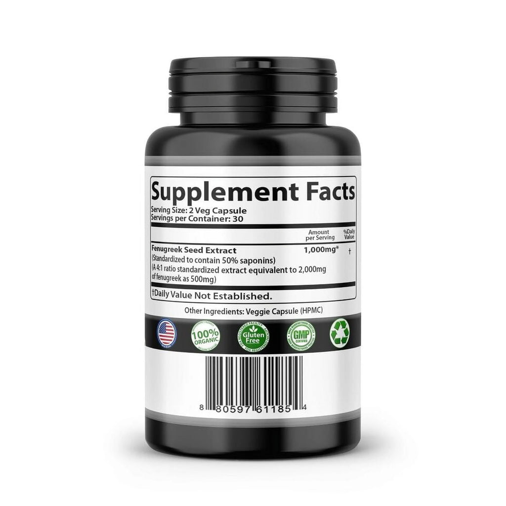 Fenugreek Seed Pills 2000mg Organic, 60 Veggie Capsules S2481