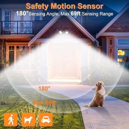 15W 1500 Lumen LED Security Light with Motion Sensor, IP65 Waterproof, Dual-Head, Black D1993