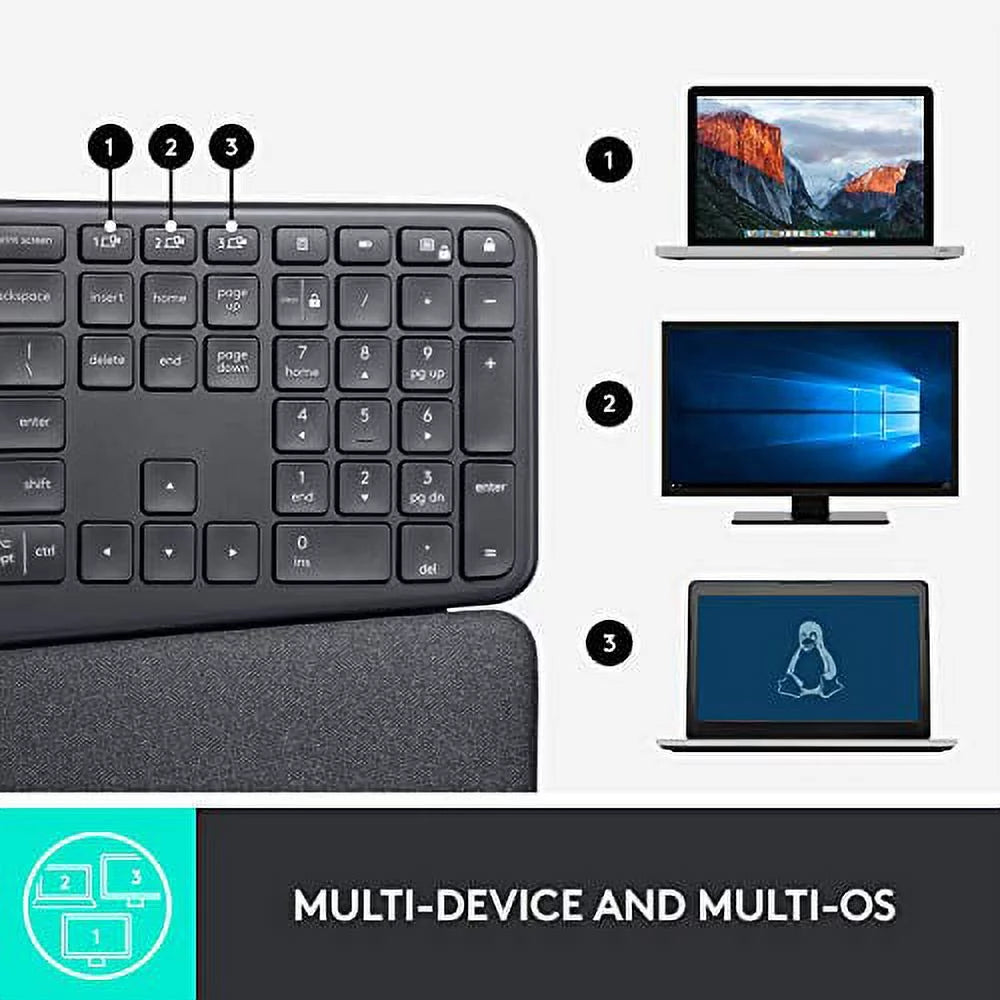 Wireless Ergonomic Split Keyboard with Wrist Rest for Windows Mac Bluetooth USB a7k