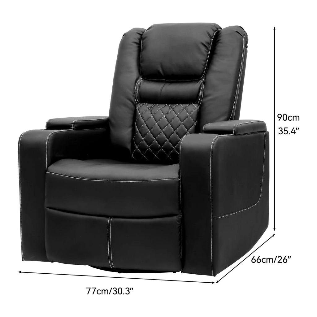 Swivel Recliner with Flip Armrests and Cup Holders Black a7
