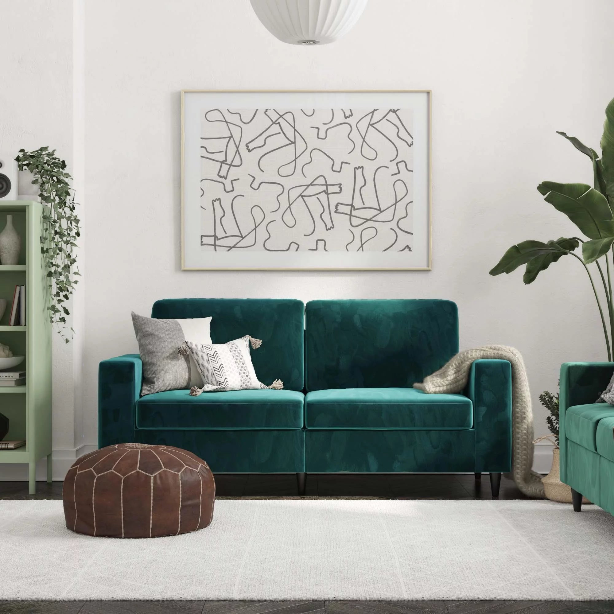 DHP Cooper 3 Seater Sofa, Green Velvet Y5477