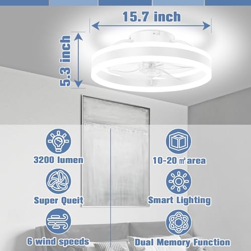 Fandelier Ceiling Fan with Light and Remote, Dimmable Bladeless LED, White a7