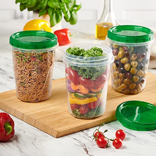 PLASTICPRO 6 Pack Twist Cap Food Storage Containers with Green Screw on Lid, 16 oz, Microwave and Freezer Safe X815194