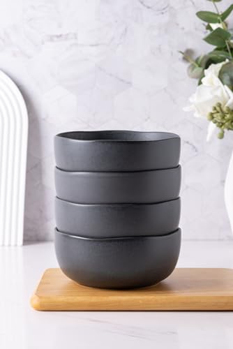 AmorArc Stoneware Cereal Bowls Set of 6, 28oz Matte Black L865