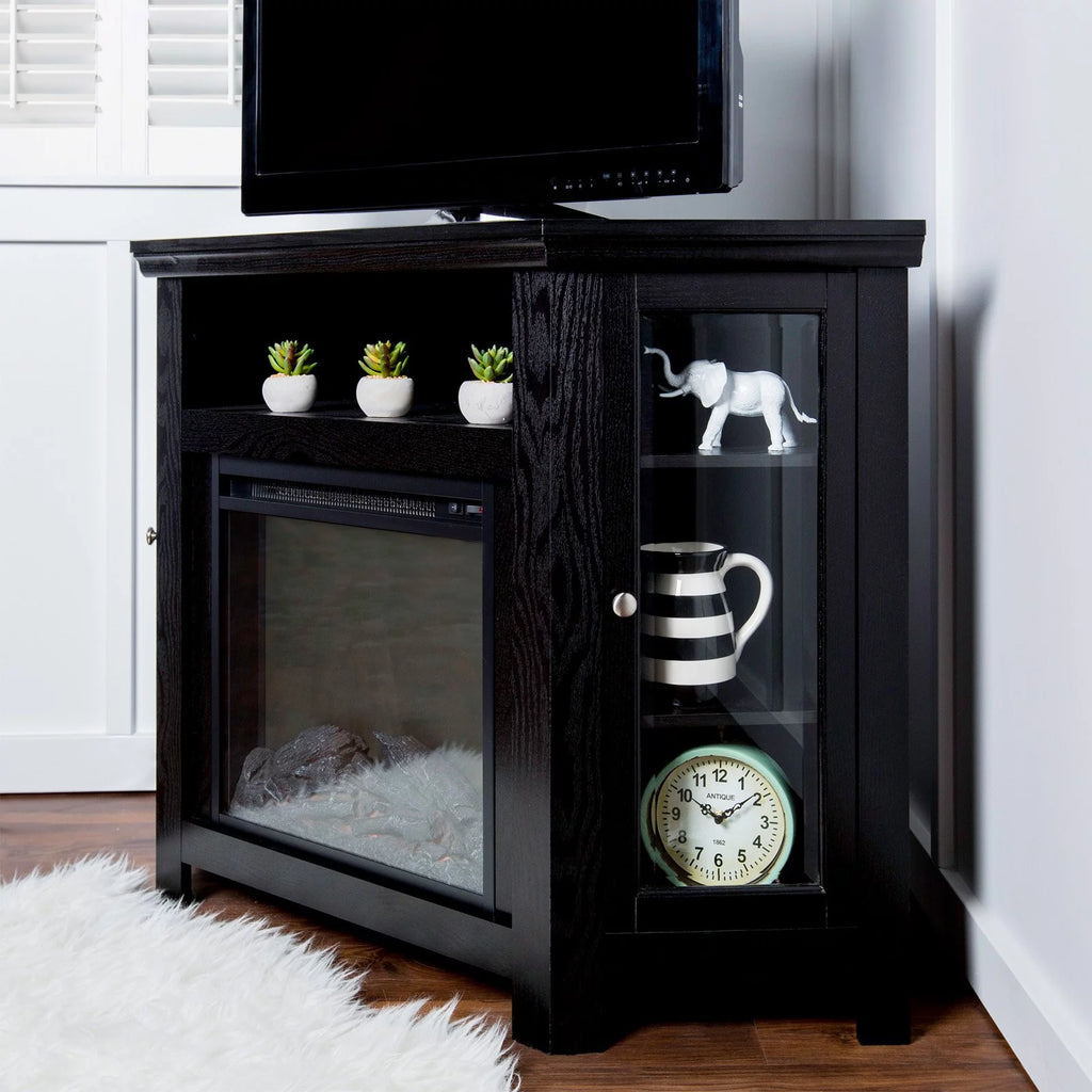 Walker Edison Black Corner Fireplace TV Stand for TVs Up to 50" O442083