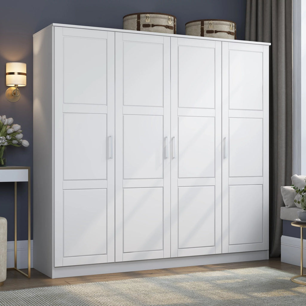 Solid Wood 4-Door Wardrobe with Mirrored Doors Black k7
