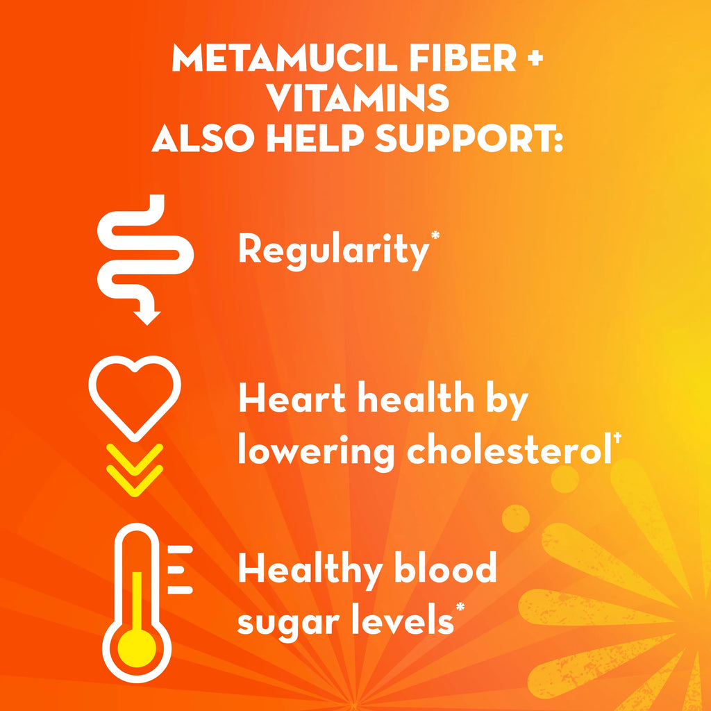 Metamucil Daily Fiber Supplement with Vitamins C, D & B12, Citrus, 50 Servings U266808