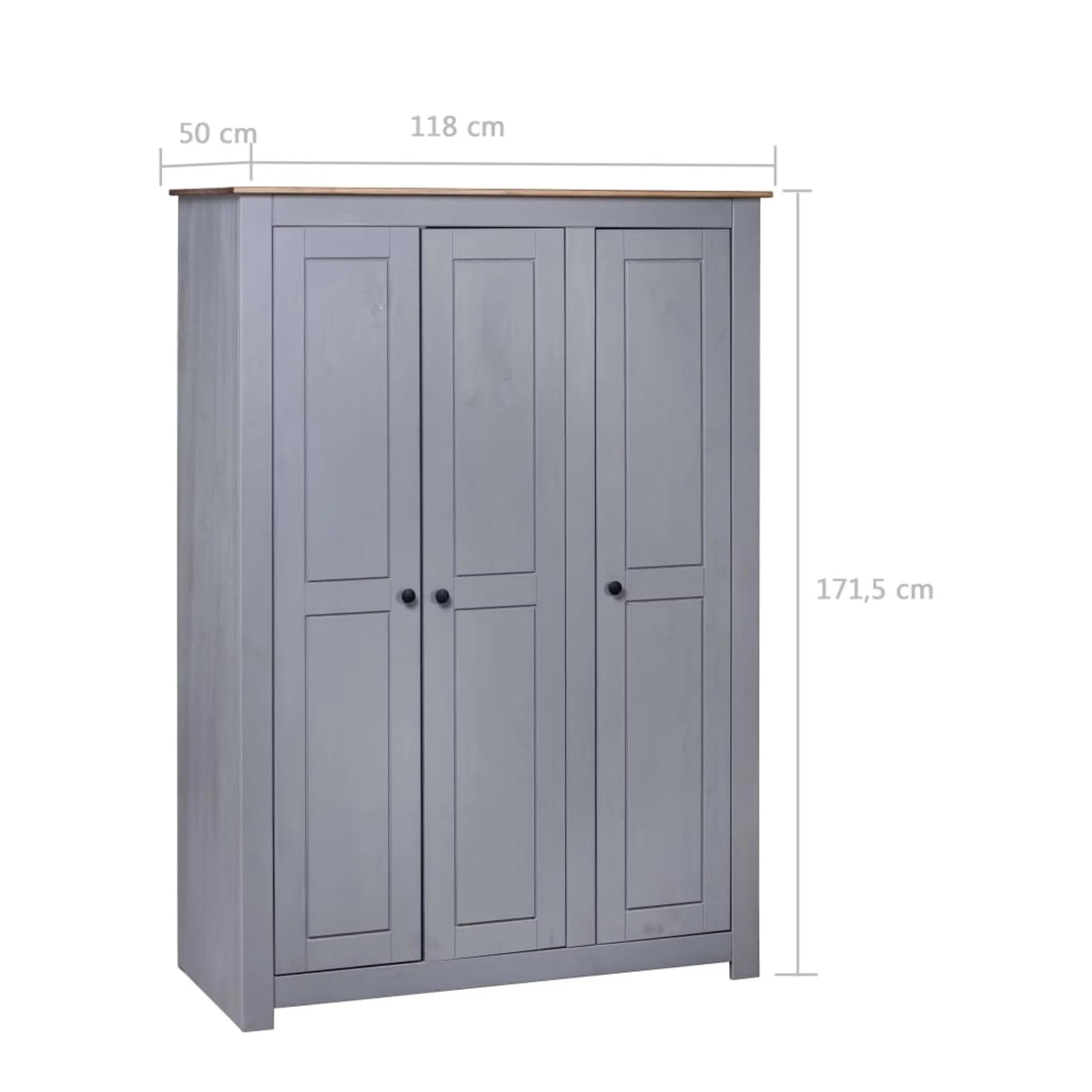 Tomshoo 3-Door Wardrobe Gray Pine B41405