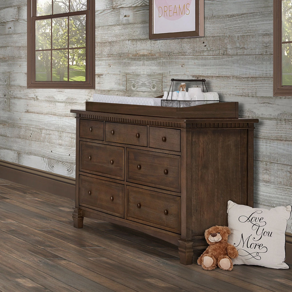 Evolur Cheyenne and Santa Fe Double Dresser, Antique Brown, 7 Drawers D298