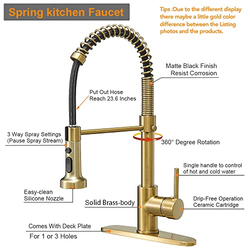Hoimpro Matte Black Spring Kitchen Faucet with Pull Down Sprayer X865190