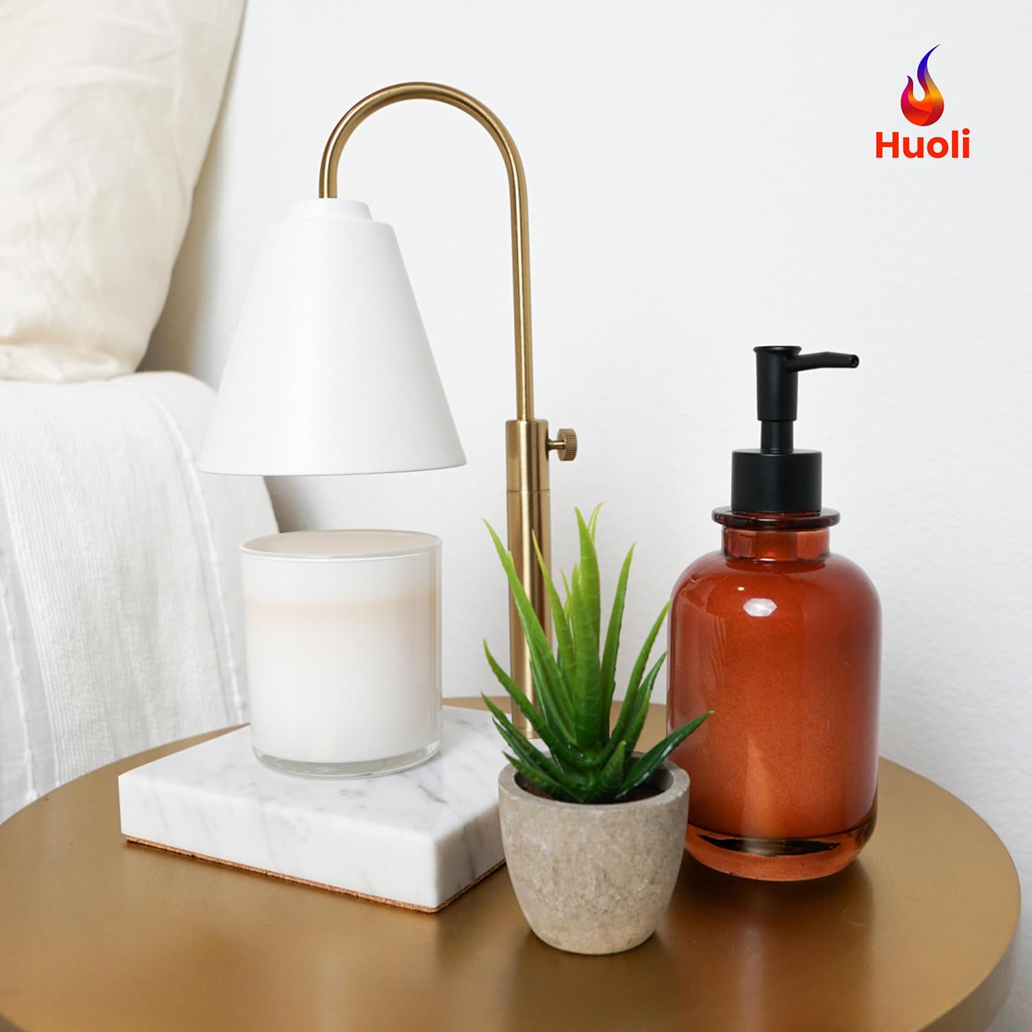 Candle Warmer Lamp with Dimmer, Marble Base, Gold Frame, for Living Room a7