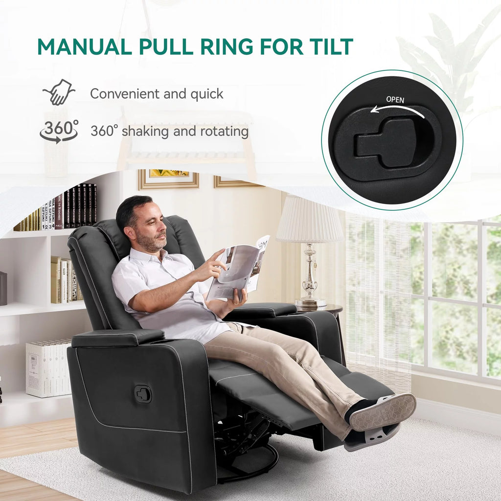 Swivel Recliner with Flip Armrests and Cup Holders Black a7