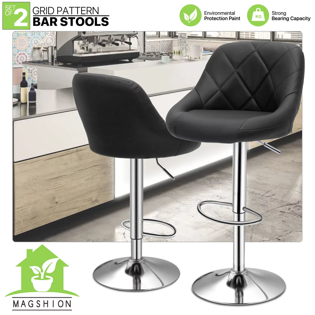 Magshion Set of 2 Faux Leather Adjustable Swivel Bar Stools with Backrest S983