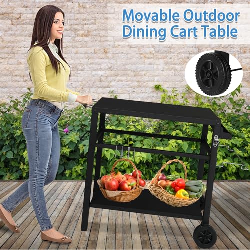 VINGLI Grill Cart Table Oven Pizza Stand with Wheels, Metal Top H825
