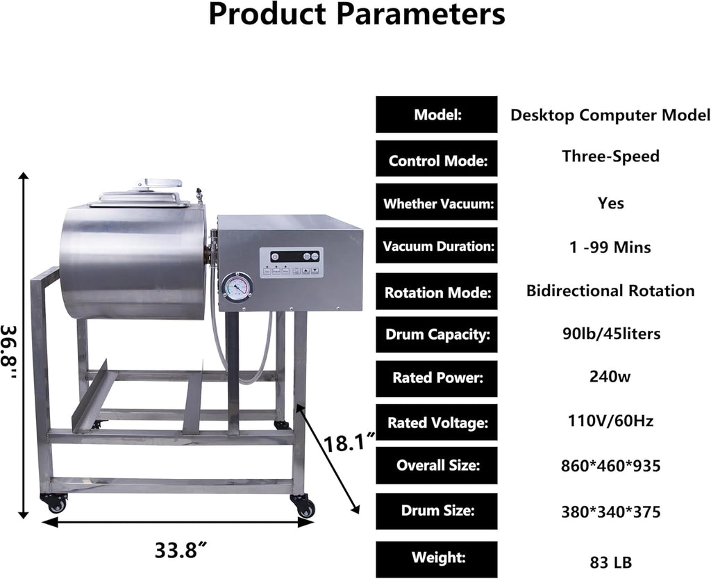Hakka Commercial Meat Tumbler 90lb Vacuum Curing Machine Stainless Steel H975