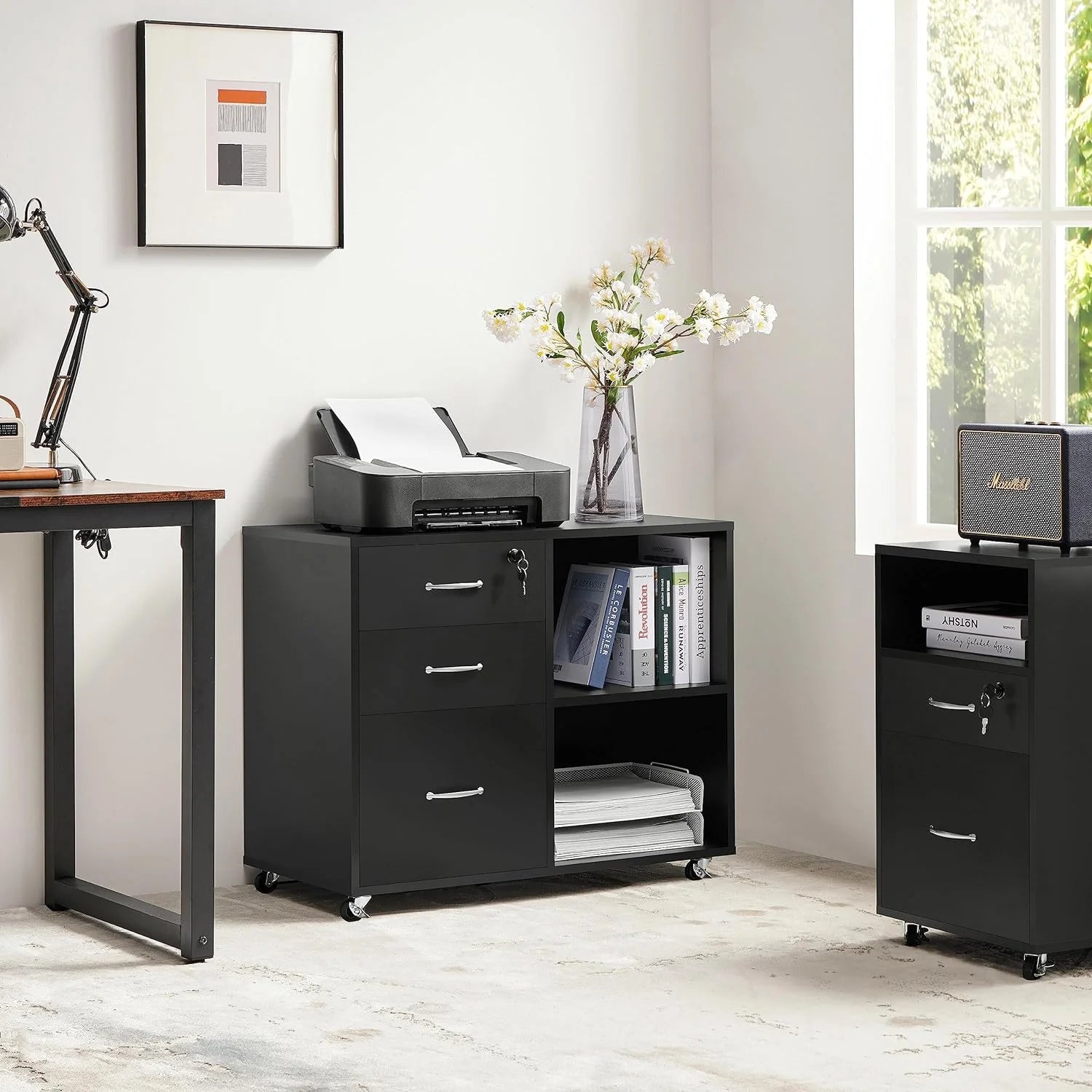 Black File Cabinet with Lock, 3 Drawer Lateral for Home Office O4008