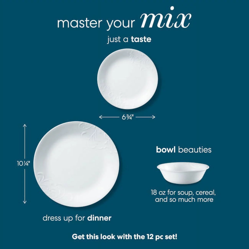 Corelle Madeline Embossed 12-Piece White Dinnerware Set J548316