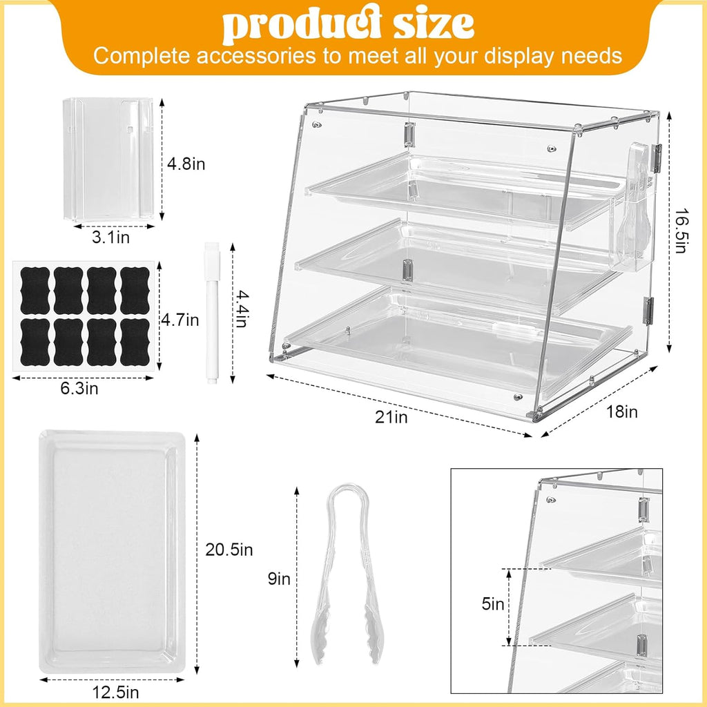 Jinei 3 Tier Acrylic Display Case with Front Rear Door for Bakery Pastry D64772