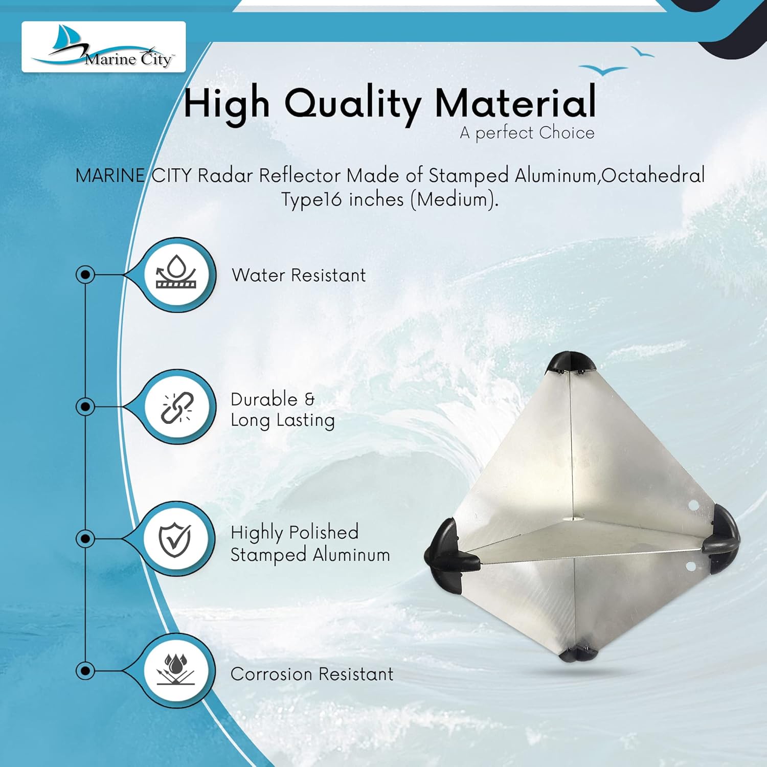 Aluminium Boat Radar Reflector Octahedral 16 Inches k7
