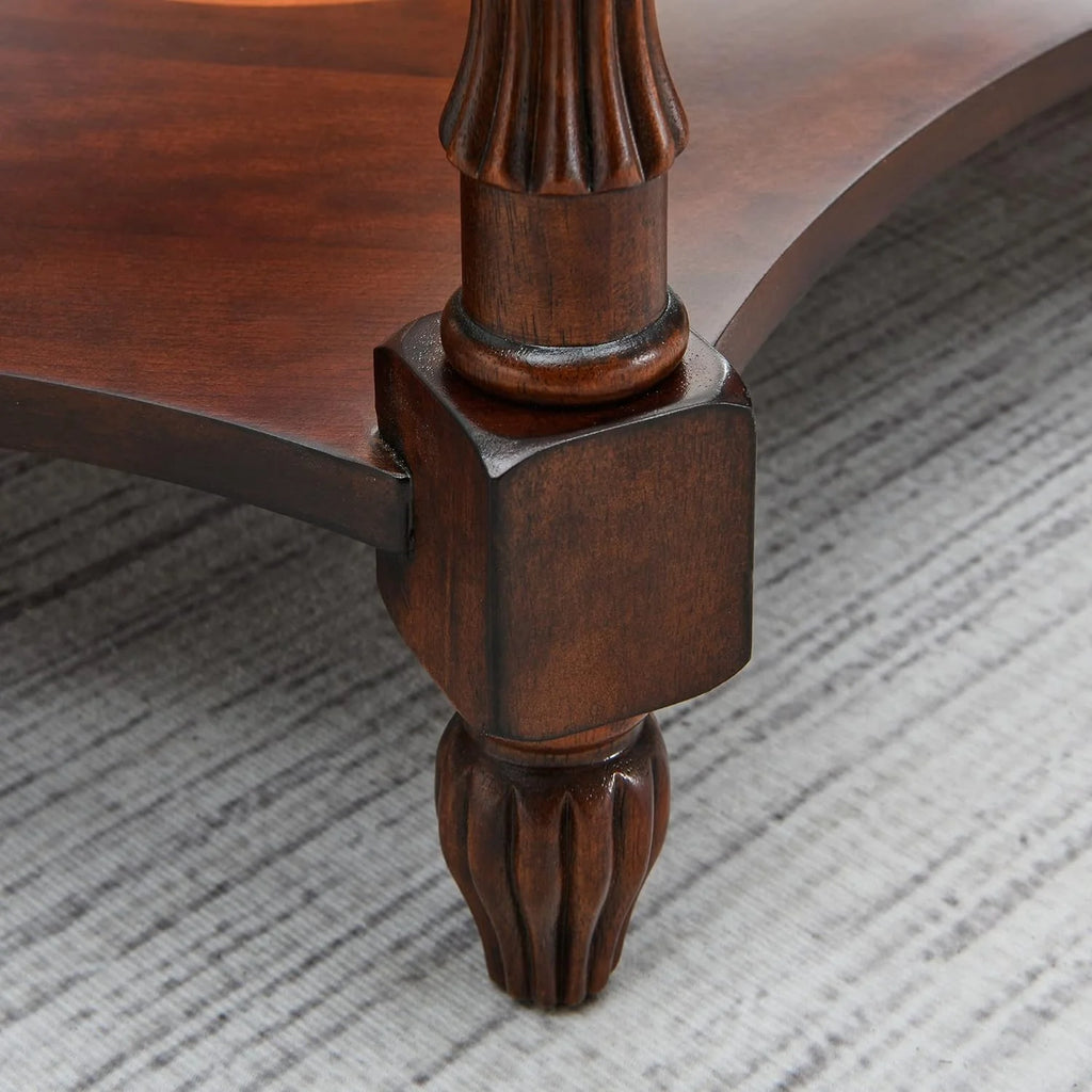 Oval Solid Wood Coffee Table with Glass Top, Cherry Walnut, 46"x29"x18.2" K38367