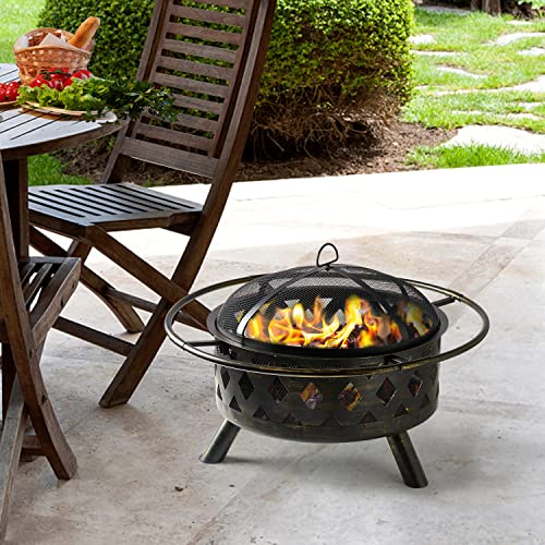 Outdoor Wood Burning Fire Pit with Spark Screen Doors a7