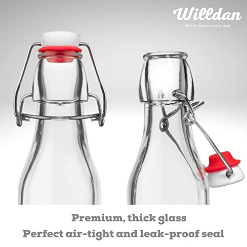 WILLDAN 8.5oz Swing Top Glass Bottles with Airtight Caps, Bonus Gaskets and Funnel F780