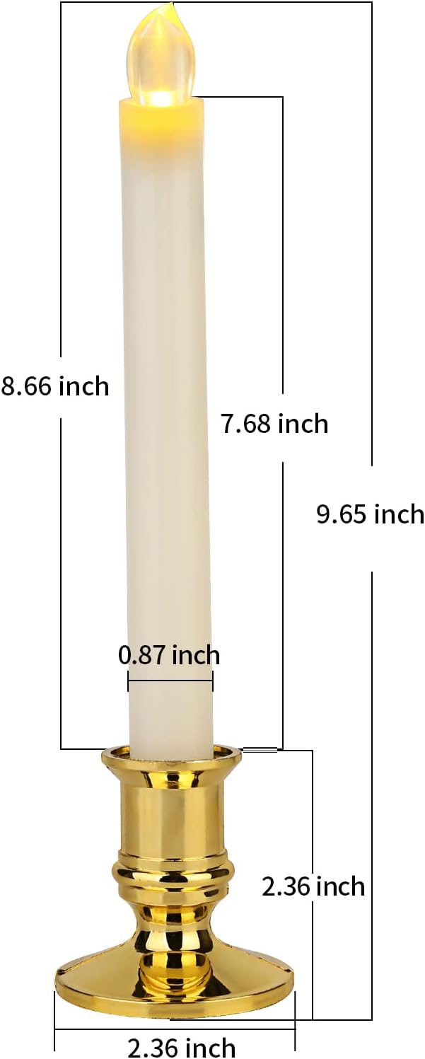 Flameless LED Taper Candles with Remote, Gold Holders, 12 Pack k7