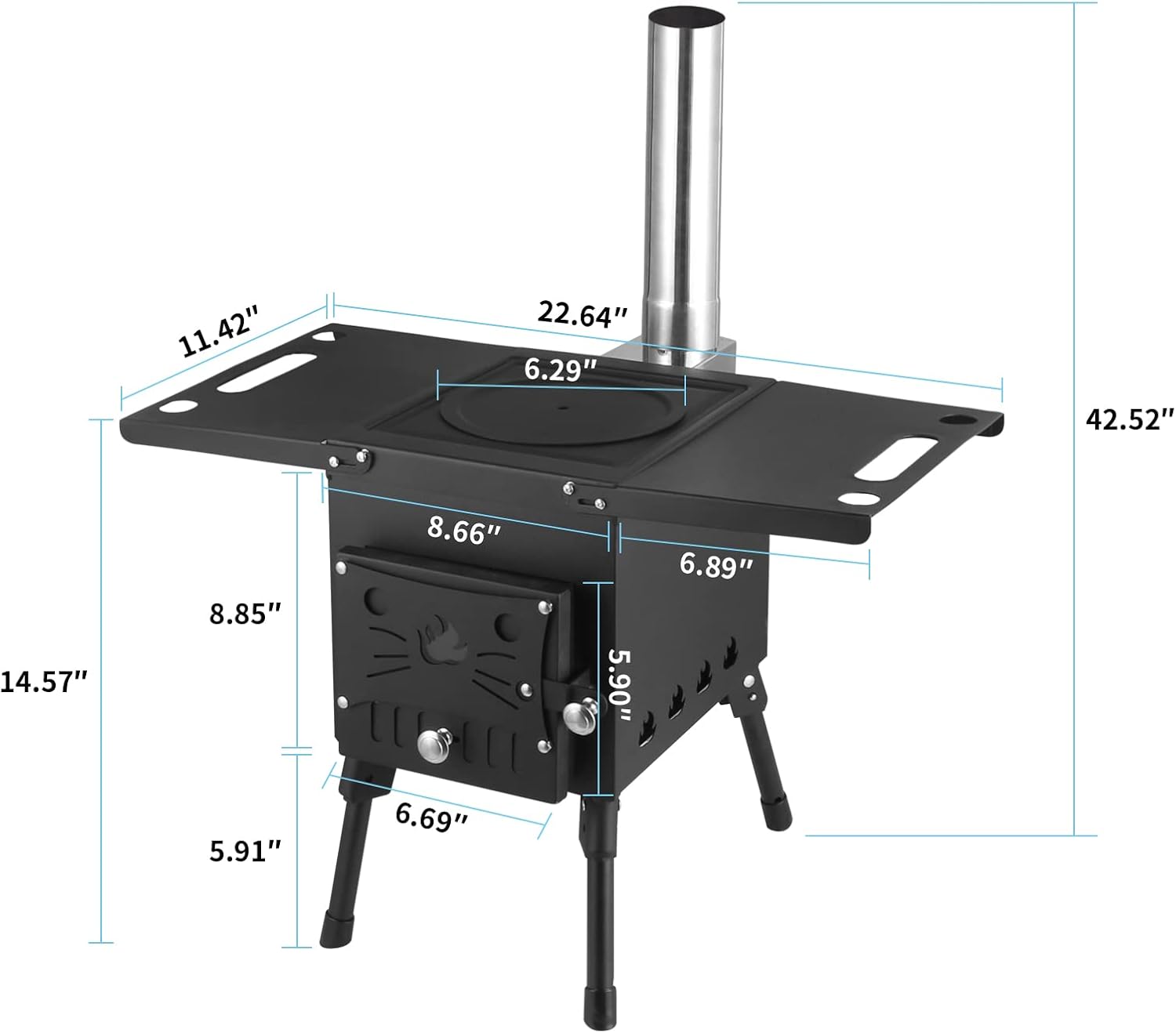 Portable Wood Burning Stove with Chimney Pipe for Camping Tent Heating Cooking k7m
