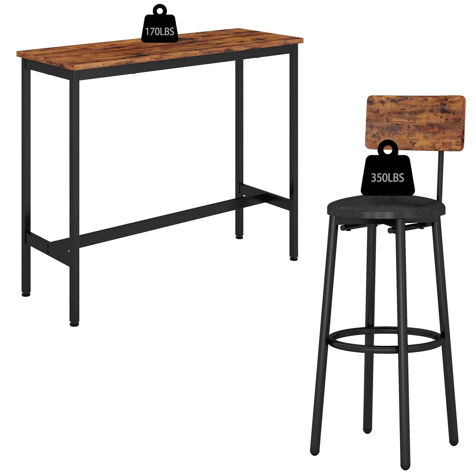 uhomepro 3 Piece Bar Table Set with 2 Stools, Rustic Brown B7151