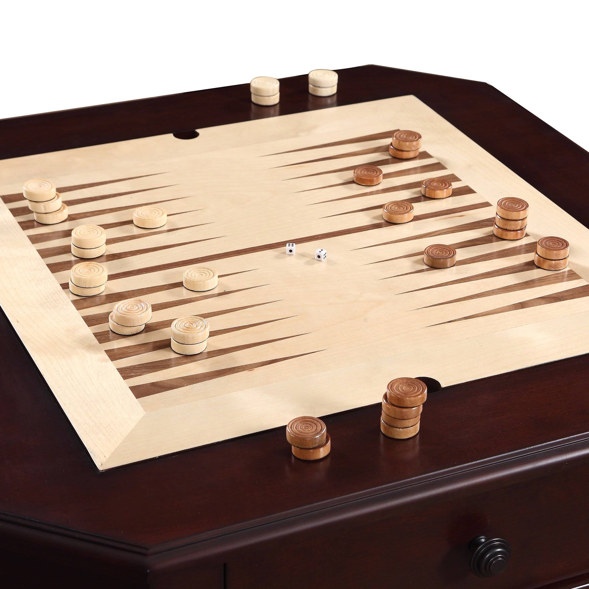 Chess Checkers Backgammon Pedestal Game Table Set Mahogany k7