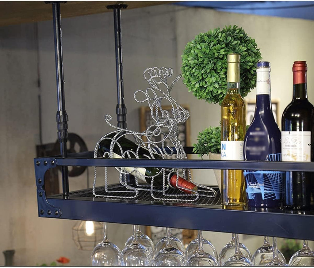 Hanging Wine Glass Rack, Industrial Vintage Metal Wall-Mounted, Bronze, 60x35cm Z974