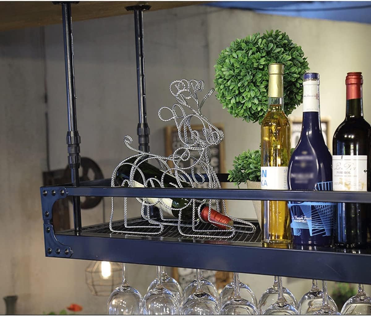 Hanging Wine Glass Rack, Industrial Vintage Metal Wall-Mounted, Bronze, 60x35cm Z974