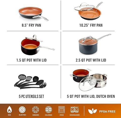 Gotham Steel 15 Pc Ceramic Non Stick Pots and Pans Set, Dishwasher Safe L875
