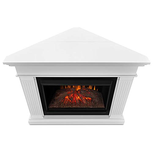 BOWERY HILL Traditional Corner Electric Fireplace Mantel Heater with Remote, White O938730