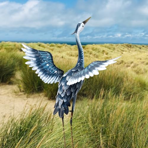 Metal Heron Statue Garden Decor Blue k7m