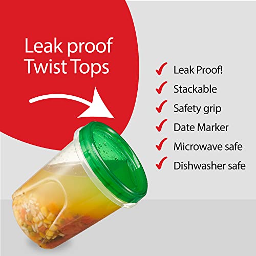 PLASTICPRO 6 Pack Twist Cap Food Storage Containers with Green Screw on Lid, 16 oz, Microwave and Freezer Safe X815194