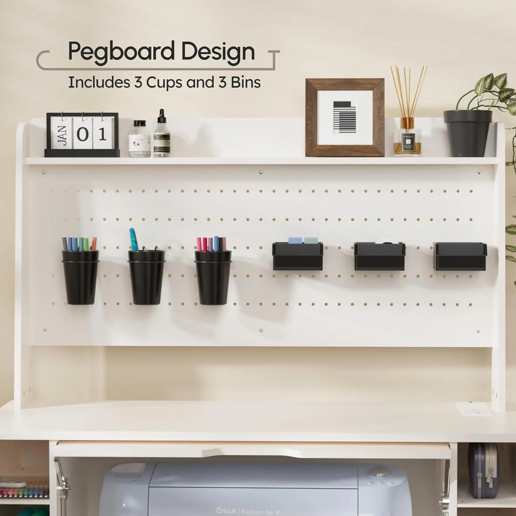 Craft Cabinet with Charging Station and Pegboard for Cricut Machines V868