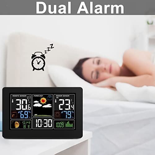 Kalawen Home Wireless Indoor Outdoor Weather Station with Atomic Clock and Alarm S53905