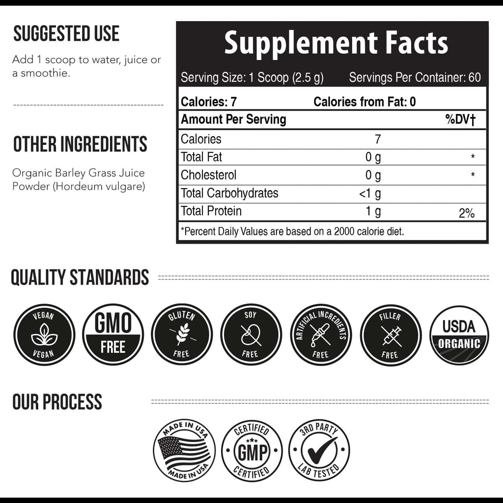 Organic Barley Grass Juice Powder Cold-Pressed CO2 Dried Gluten Free Vegan 5.3 oz k7