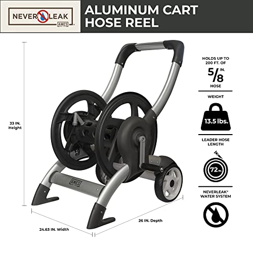 Garden Hose Reel Cart, 200 ft Capacity, Heavy Duty Aluminum 7k