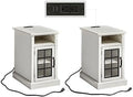 Set of 2 End Table with Charging Station&amp;USB Ports   Side Table Cabinet with Glass Door for Living Room  Bedroom  Distressed White