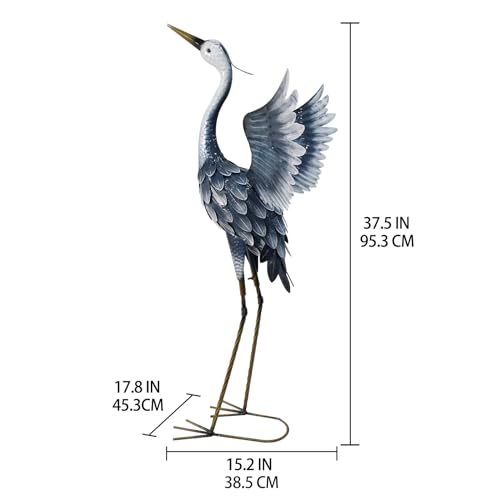 Metal Heron Statue Garden Decor Blue k7m