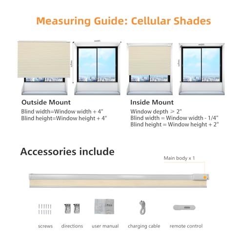 Motorized Cellular Shades Cordless Blackout with Remote, Grey R743