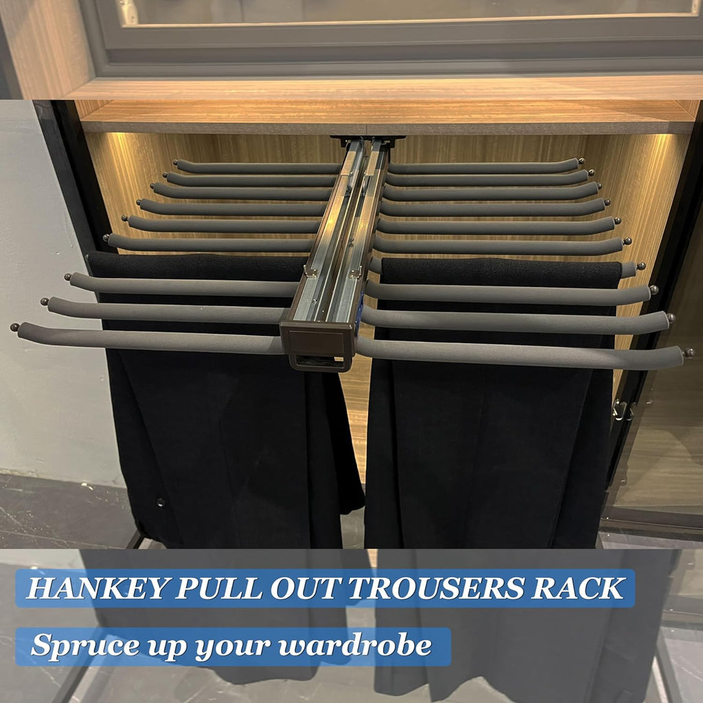 HANKEY Pull Out Pants Rack Space Saving Heavy-Duty Grey P2856