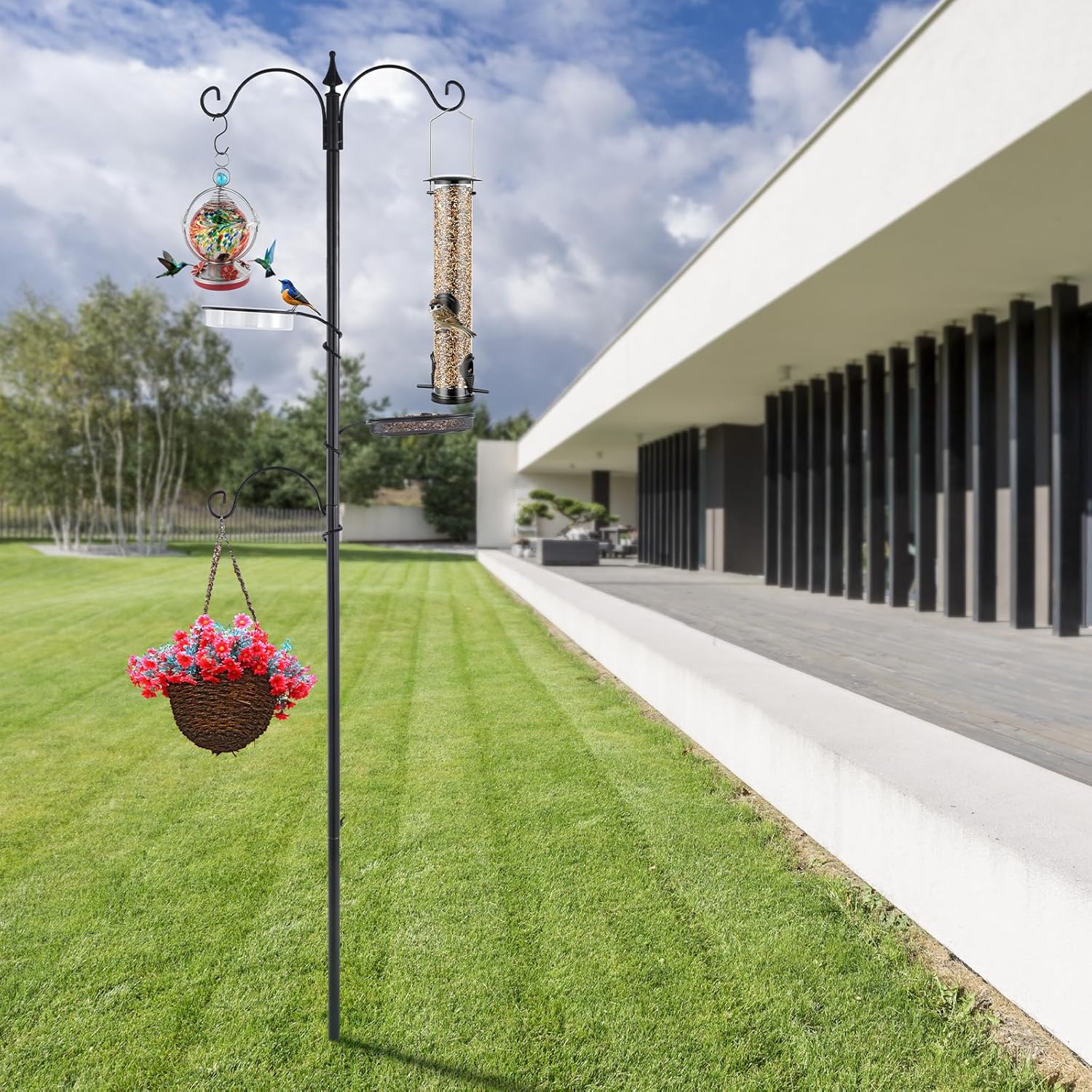 Bird Feeding Station Kit - 77" Pole with 5 Prong Base, Black O31780