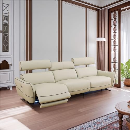 Beige Top Grain Leather and PVC 3-Piece Recliner Sofa Set V91018